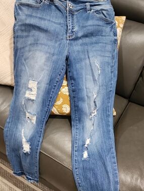INC International Concepts Distressed Blue Straight Leg Jeans